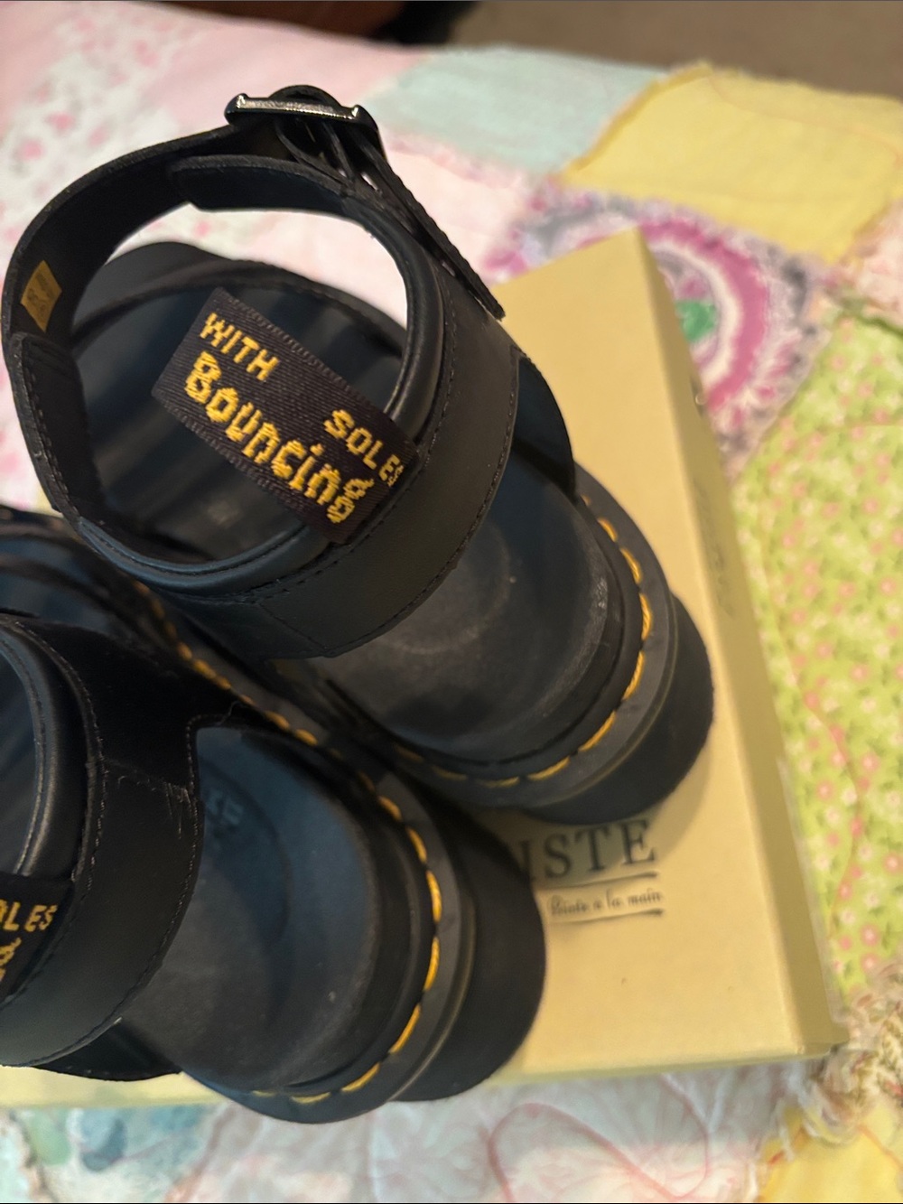 Dr. Martens Women Black Platform Strappy Sandals with Yellow Stitching-NWOT - Picture 4 of 10